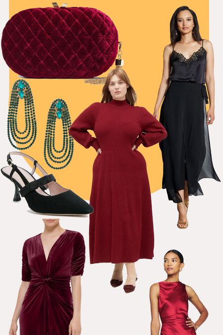Holiday outfits: festive edition! We found the perfect red velvet clutch, black pant, green statement earrings, black slingback and red holiday dresses to wear during the holidays! 

#LTKGiftGuide #LTKSeasonal #LTKHoliday