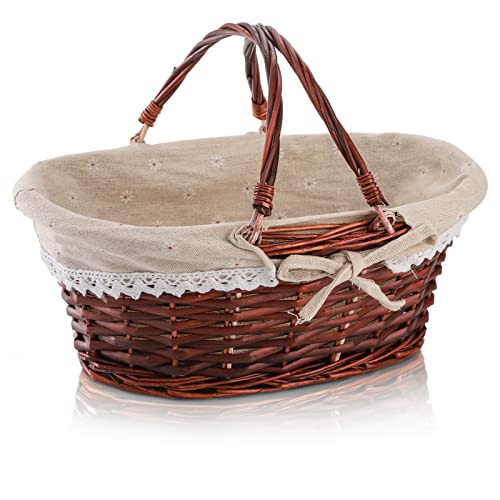 Dicunoy Wicker Basket with Handle, Picnic Baskets with Liner, Empty Gift Gardening Baskets for Harvesting, Willow Organizer Storage Basket for Fruit, Candy, Wine, Gathering, Wedding | Amazon (US)