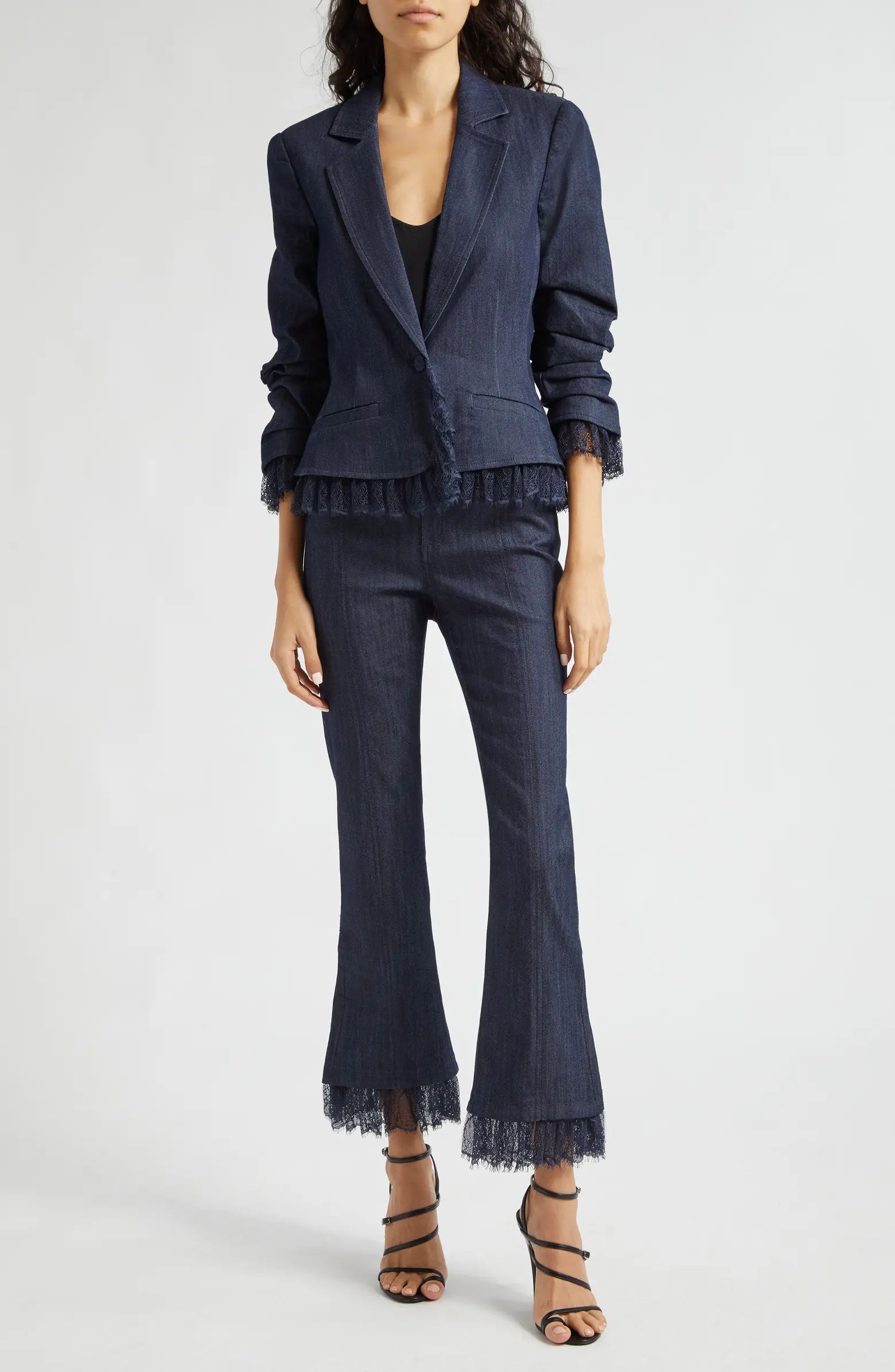 Le Petit Roxie Lace Trim Denim Blazer | Nordstrom