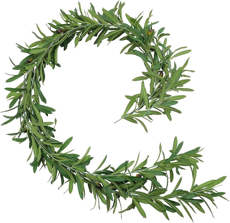 U'Artlines 2Pcs 12Ft Artificial Olive Leaf Vine Garland Faux Olives Branch Hanging Greenery Ivy G... | Amazon (US)