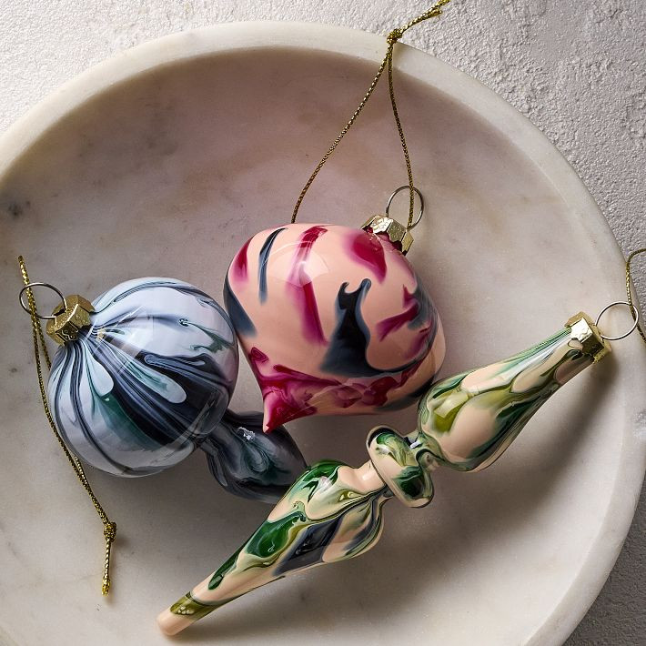 Marbled Surface Glass Ornaments (Set of 3) | West Elm (US)