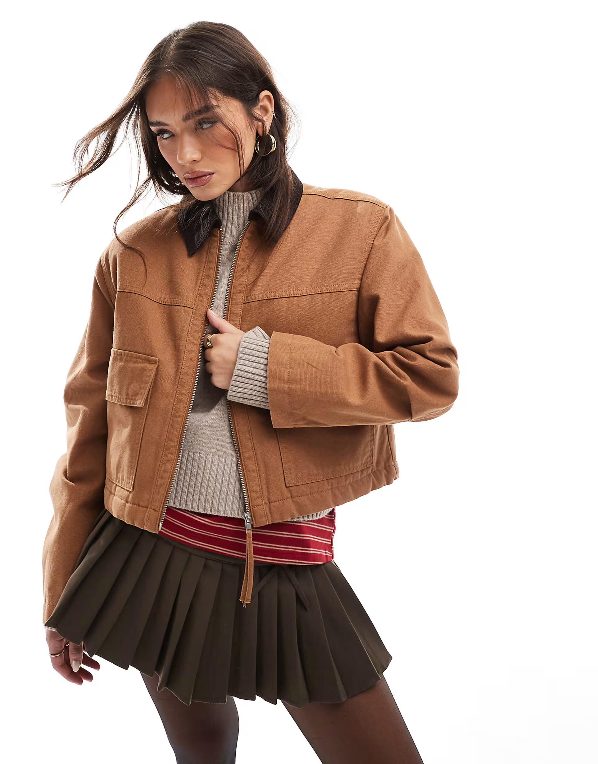 ASOS DESIGN cropped pocket canvas jacket in toffee | ASOS (Global)
