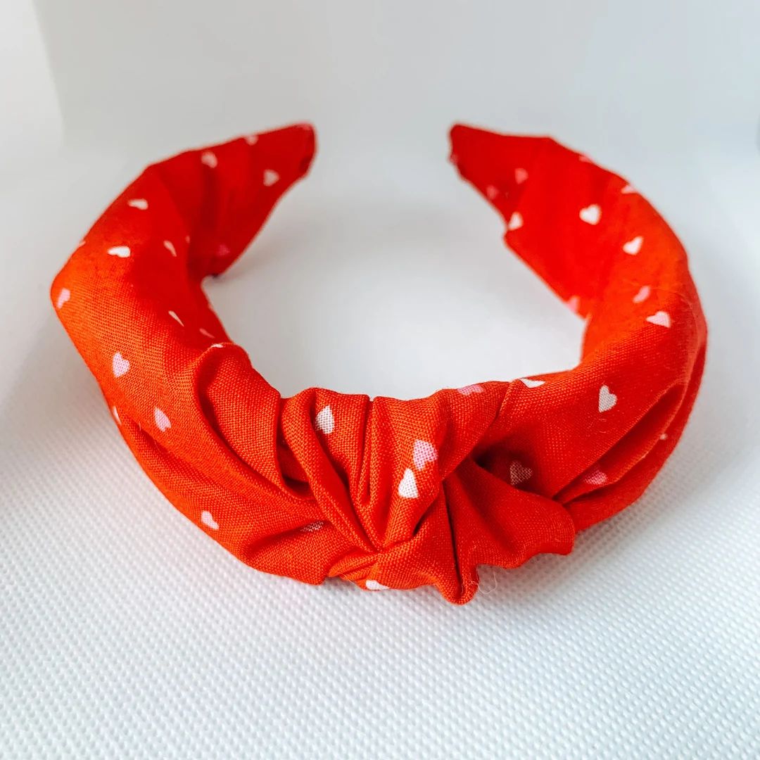 red valentine's day hearts knot headband • hearts knot headband • top knot headband • heart... | Etsy (US)