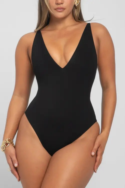 TA3 Mega Sculpting Plunge Brazilian Cut One Piece Swimsuit in Black at Nordstrom, Size X-Large | Nordstrom
