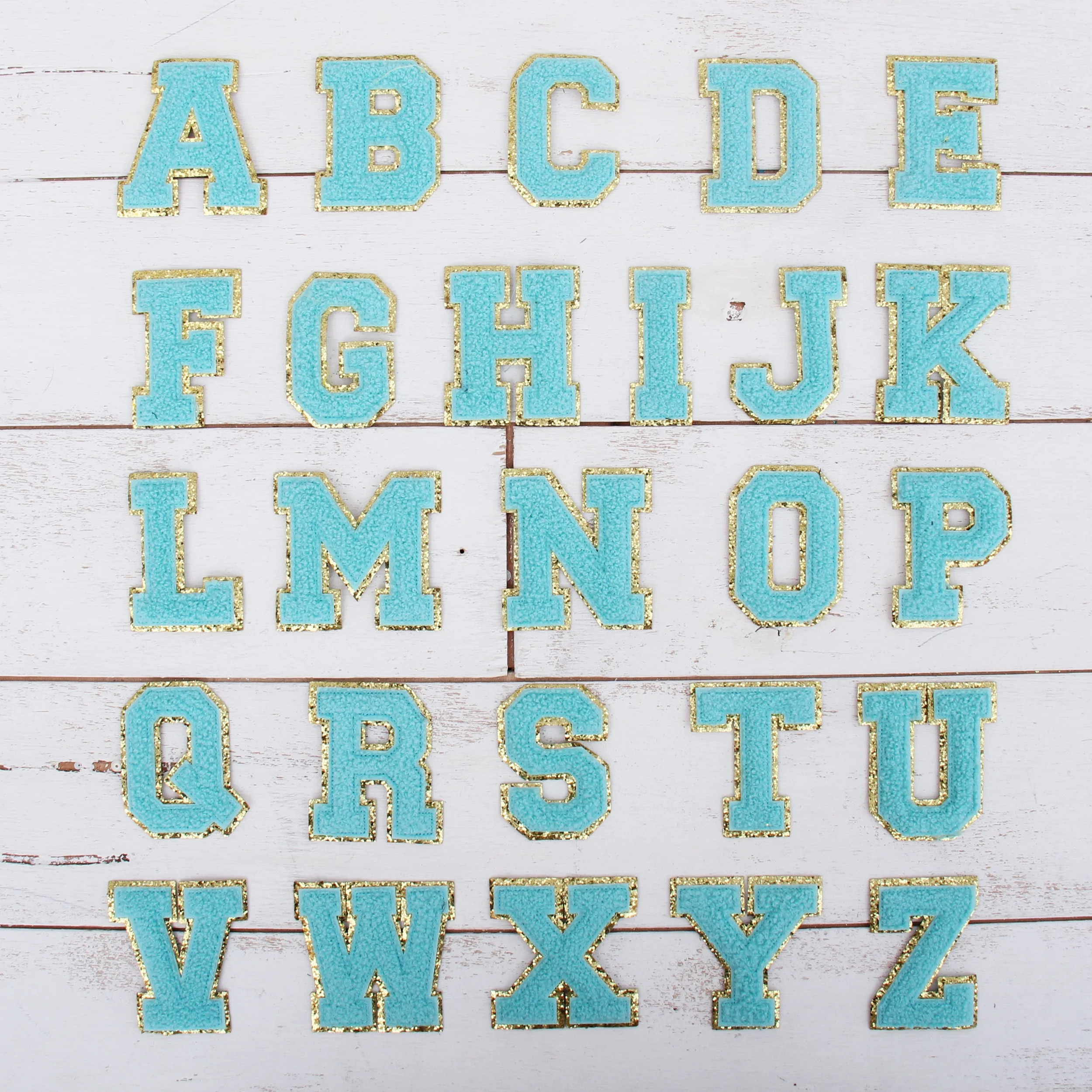 26 Letter Set Chenille Iron On Glitter Varsity Letter Patches - Blue Chenille Fabric With Gold Gl... | Walmart (US)