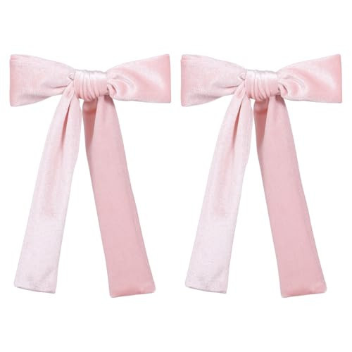 Pink Velvet Hair Bows Alligator Clip for Women Girls 5" Big Long Tail Ponytail Velvet Ribbon Bow Hair Pins Barrettes Accessories Teens Toddler Kids Valentines Gift | Amazon (US)