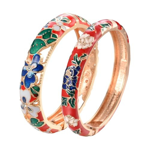 UJOY Bracelet Cloisonne Jewelry Colorful Fashion Opening Hinged Bangles Crafted Enamel Gifts for Women 88A22-55A113 red | Amazon (US)
