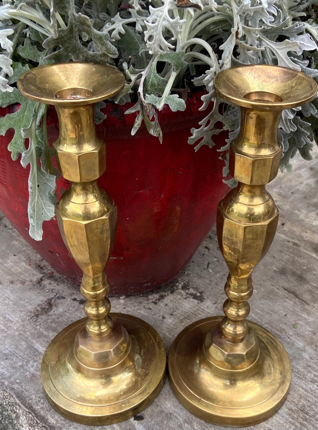 Vintage Matching Large Gatco Brass Gold Brass Pair Taper Candle Holders, Bohemian Gallery Origina... | Etsy (US)