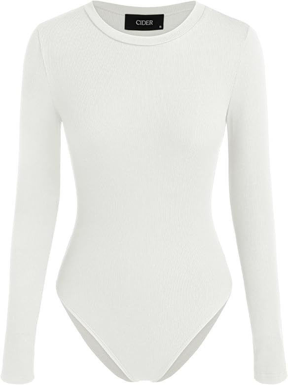 CIDER Women Long Sleeve Crew Neck Slim Fit Bodysuits Going Out Tops 2025 Casual Outfits | Amazon (US)