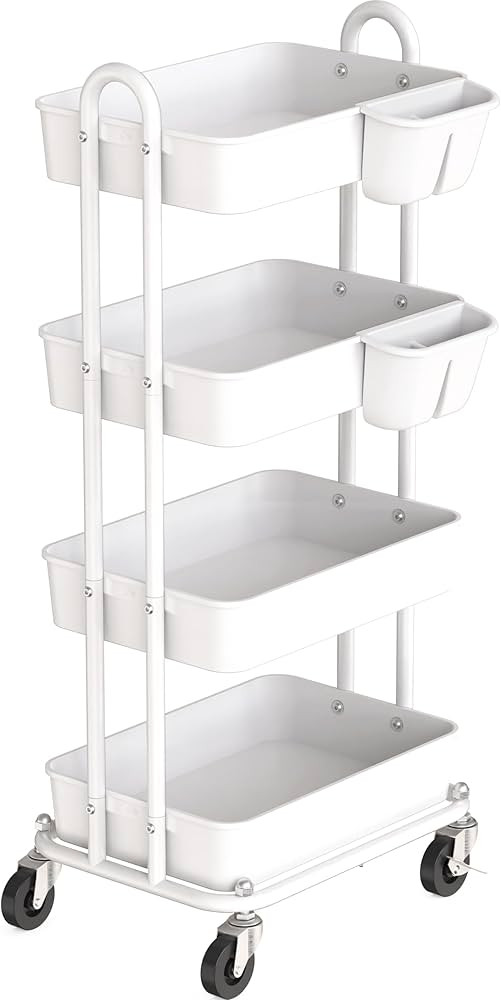 Simple Houseware Heavy Duty 4-Tier Utility Rolling Cart, White | Amazon (US)