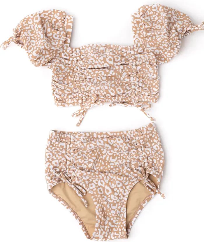 Kids' Ditsy Puff Sleeve Two-Piece Swimsuit | Nordstrom