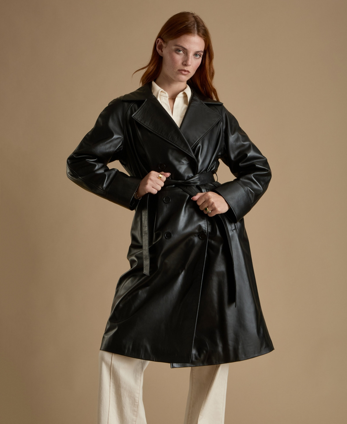 Women's Leather Trench Coat, Black - Black | Macy's