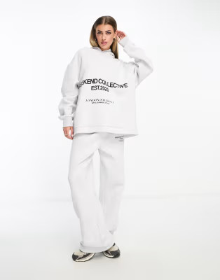 ASOS Weekend Collective oversized hoodie with stacked logo in gray heather | ASOS (Global)