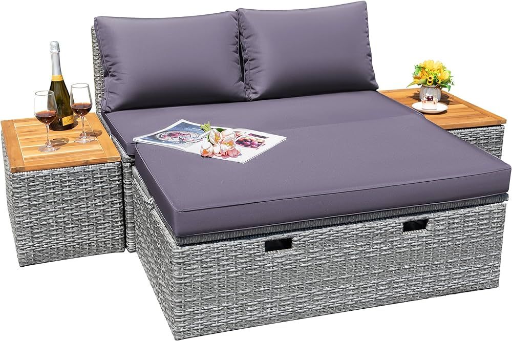 Greesum Patio Furniture Set Multifunctional Outdoor Sectional Sofa Rattan Chaise Lounge Wicker Da... | Amazon (US)