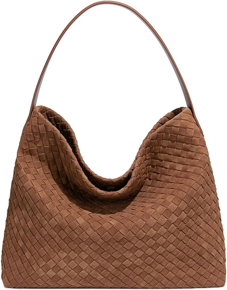 Woven Bags Women Slouchy Woven Suede Tote Bag Trendy Suede Hobo Purse Vintage Satchels Handbag for Work Travel | Amazon (US)