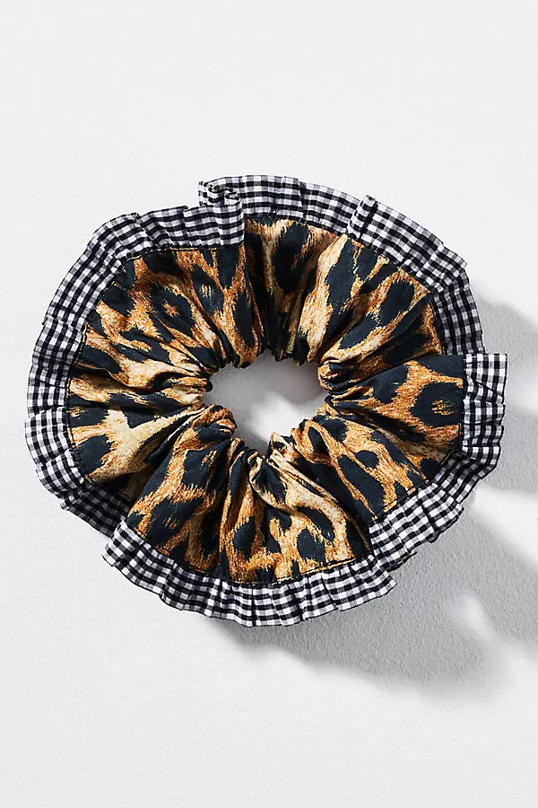 Damson Madder Leopard Gingham Frill Scrunchie | Anthropologie (US)