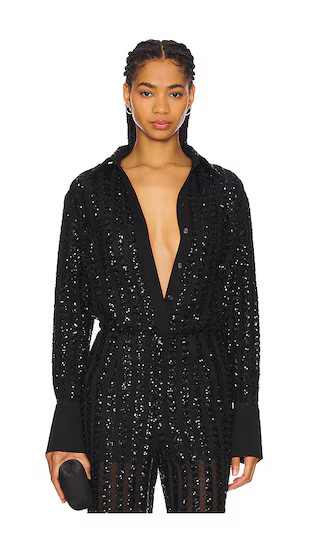 Striped Sequin Long Sleeve Blouse in Black | Revolve Clothing (Global)