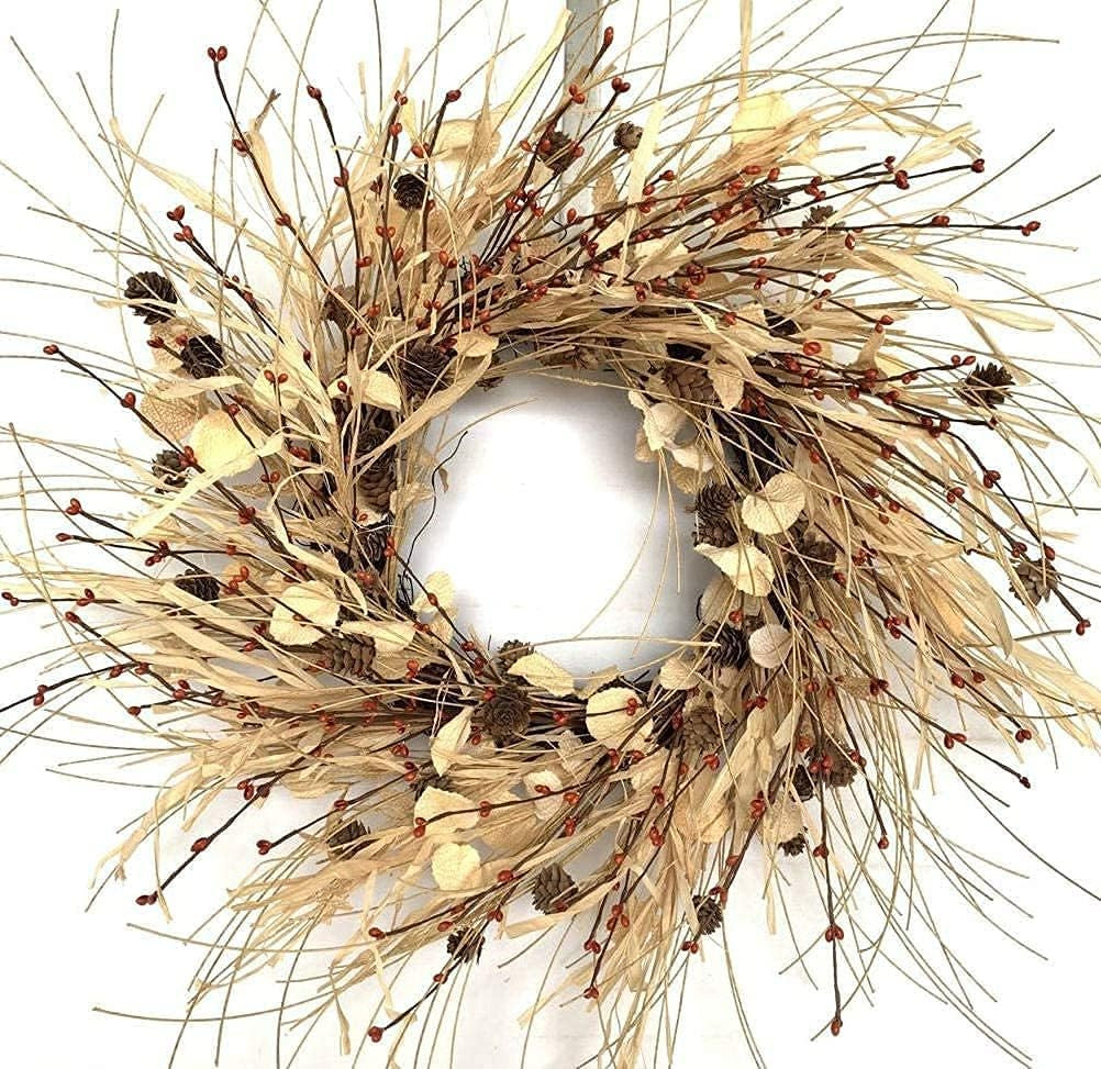 24 Inch Summer Fall Pip Berry Wreath Artificial Eucalyptus Front Door Wreath Flower Pinecones Ivo... | Amazon (US)