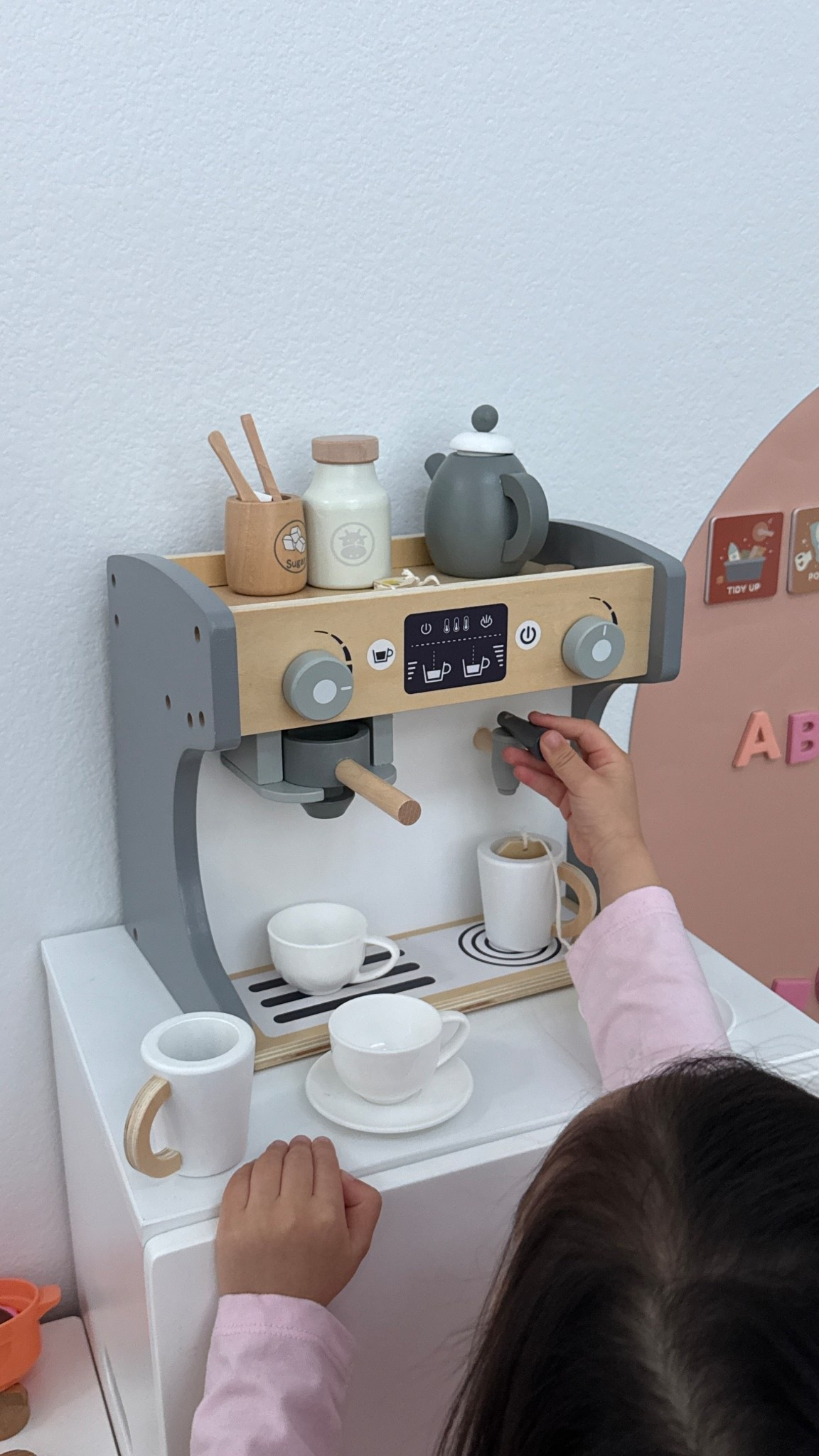 new addition to her play kitchen ! ☕️ #toddlertoys #toys #toddlermom 

#LTKmorningroutine #LTKKids #LTKmomlife