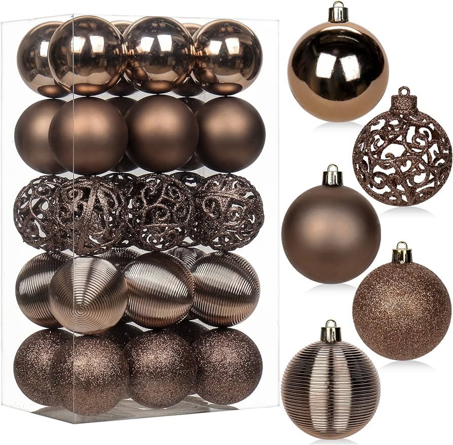 30PCS 2.36" Christmas Ball Ornaments Shatterproof Brown Christmas Tree Decorations Xmas Tree Ball... | Amazon (US)