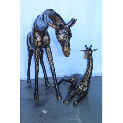 Nifao Collection Life Size Bronze Giraffes Statues, One Laying, One Standing 77" x 21" x 58"H | Wayfair North America