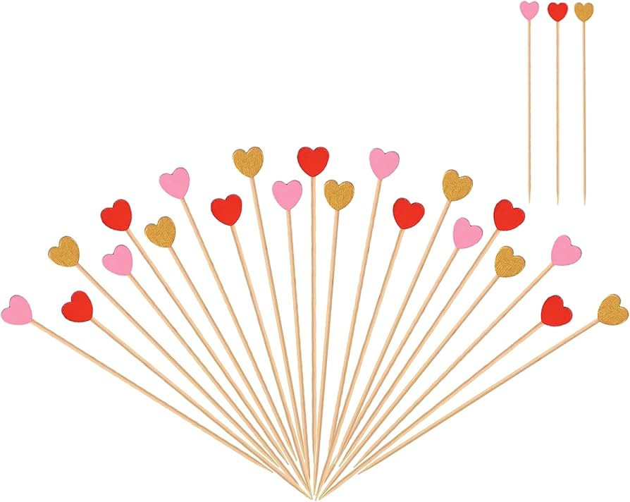 150pcs 4.75in 3 colors mixed Heart Shaped Bamboo Cocktail Picks Heart Shaped Toothpicks for Fruit... | Amazon (US)