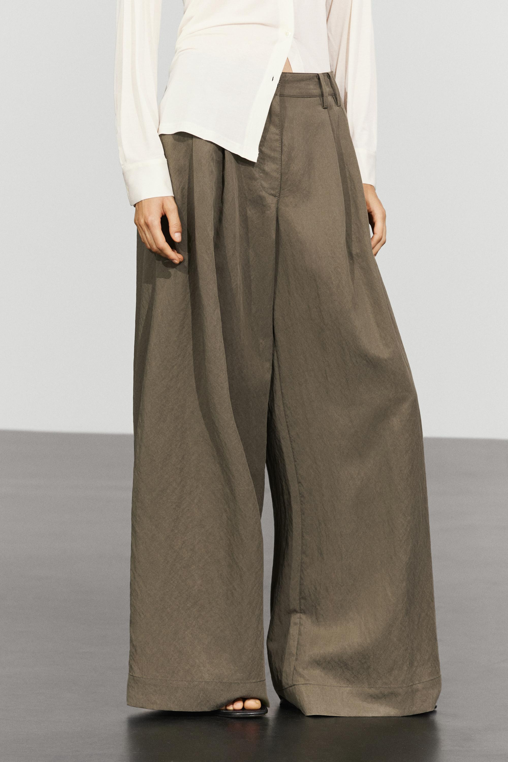 Technical wide-leg pleated pants | Massimo Dutti US