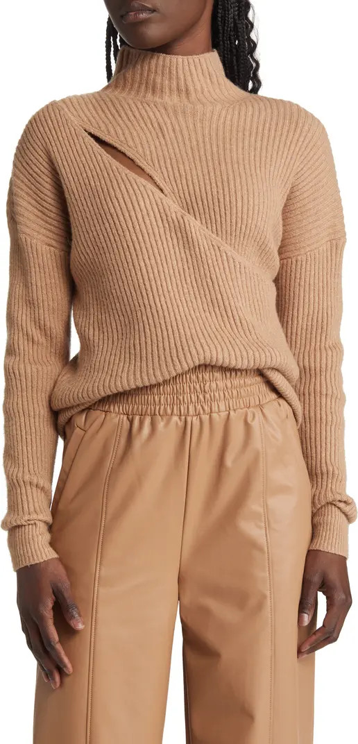 Open Edit Mock Neck Wrap Look Rib Sweater | Nordstrom | Nordstrom