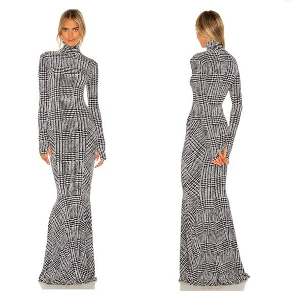 Norma Kamali Turtle Fishtail Gown in Large Glen Plaid Tweed XS | Poshmark