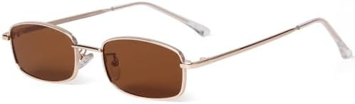 Retro Narrow Rectangle Sunglasses for Women Men Vintage 90s Small Metal Frame Square Glasses | Amazon (UK)