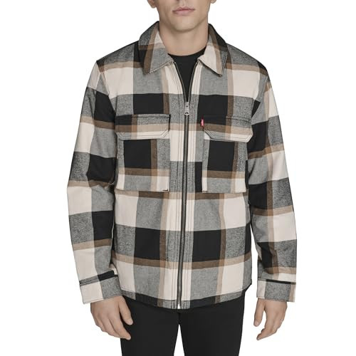 Levi's Men's Two-Pocket Plaid Shirt Jacket, Black/Caramel Plaid, XX-Large | Amazon (US)