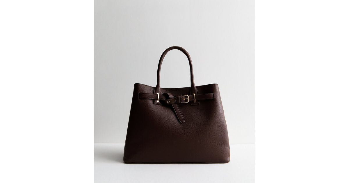 Dark Brown Leather-Look Buckle Tote Bag
						
						Add to Saved Items
						Remove from Saved I... | New Look (UK)