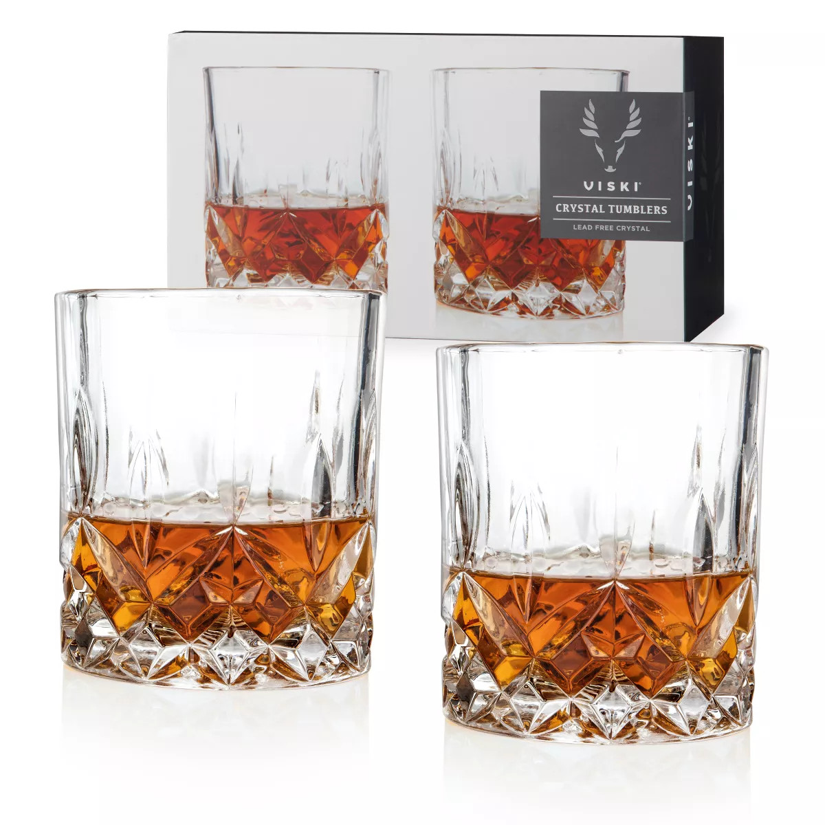 Viski Admiral Crystal Whiskey Tumblers Set of 2 - Crystal Clear Glass, Classic Lowball Cocktail G... | Target