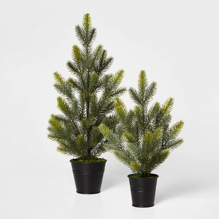 Large Greenery Christmas Tree in Black Bucket Decorative Figurine Green - Wondershop™ | Target