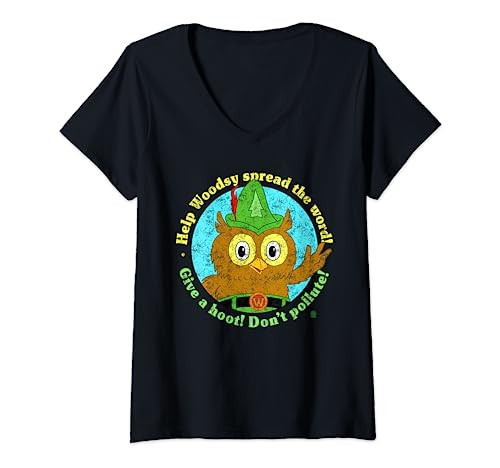 Womens Woodsy Owl Give a Hoot Don't Pollute Distressed V-Neck T-Shirt | Amazon (US)