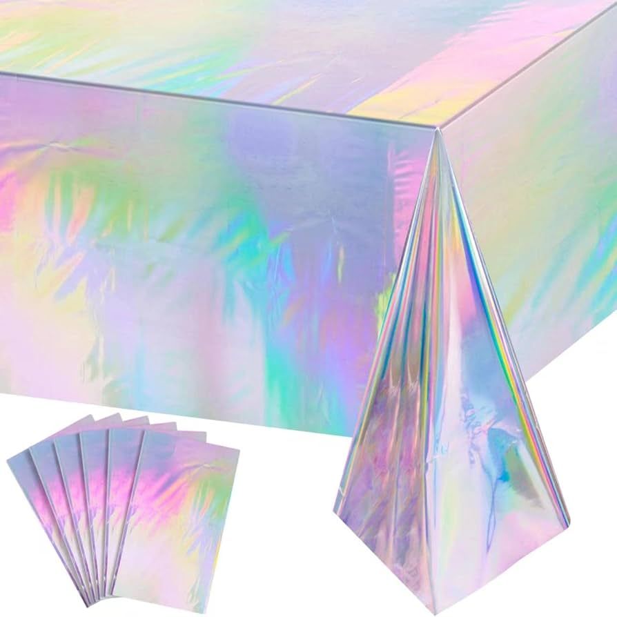 6 Pack Iridescence Plastic Tablecloths Shiny Disposable Laser Rectangle Table Covers Holographic ... | Amazon (US)