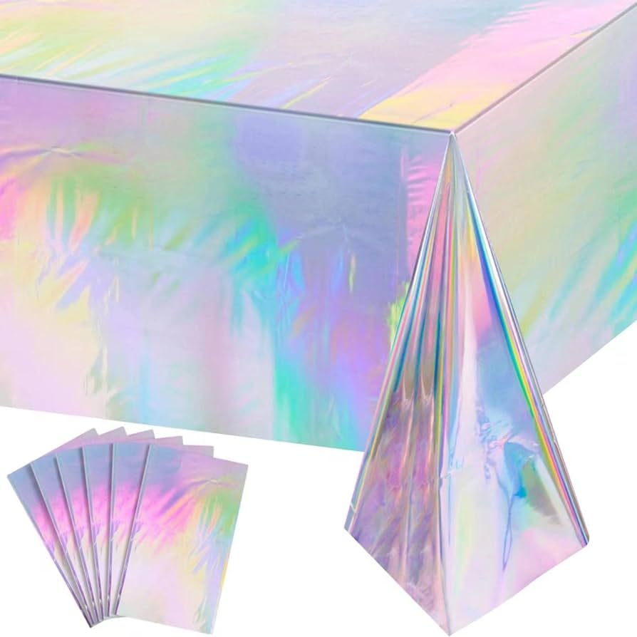 6 Pack Iridescence Plastic Tablecloths Shiny Disposable Laser Rectangle Table Covers Holographic ... | Amazon (US)