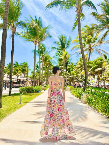 Tropical wedding guest dress - floral maxi dress with lace-up open back design. I’m wearing size S for this one, and linked similar styles from this season.

#LTKstyletip #LTKtravel #LTKwedding