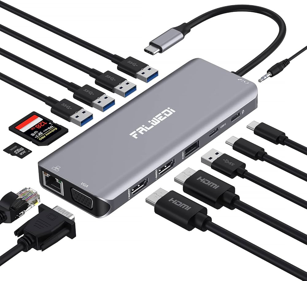USB C Laptop Docking Station, 14 in 1 Type C Hub Multiport Adapter Dongle with 3 Monitors, Dual H... | Amazon (US)