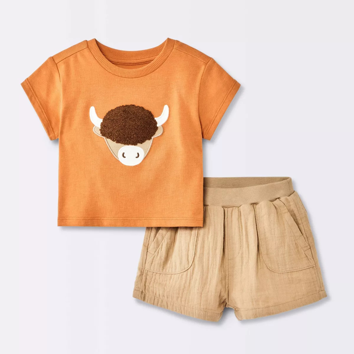 Baby Boys' Highland Cow T-Shirt and Shorts Set - Cloud Island\u2122 Orange 24M | Target