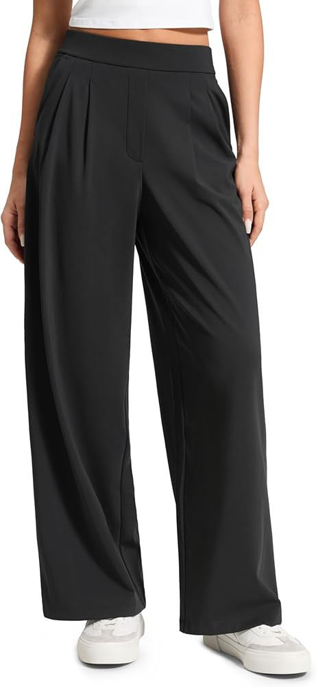 CRZ YOGA 4-Way Stretch Wide Leg Work Pants for Women 29" - Bussiness Casual Trousers with Pockets | Amazon (US)