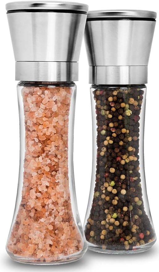 Amazon.com: HOME EC Premium Stainless Steel Salt and Pepper Grinder Set of 2 - Adjustable Ceramic... | Amazon (US)