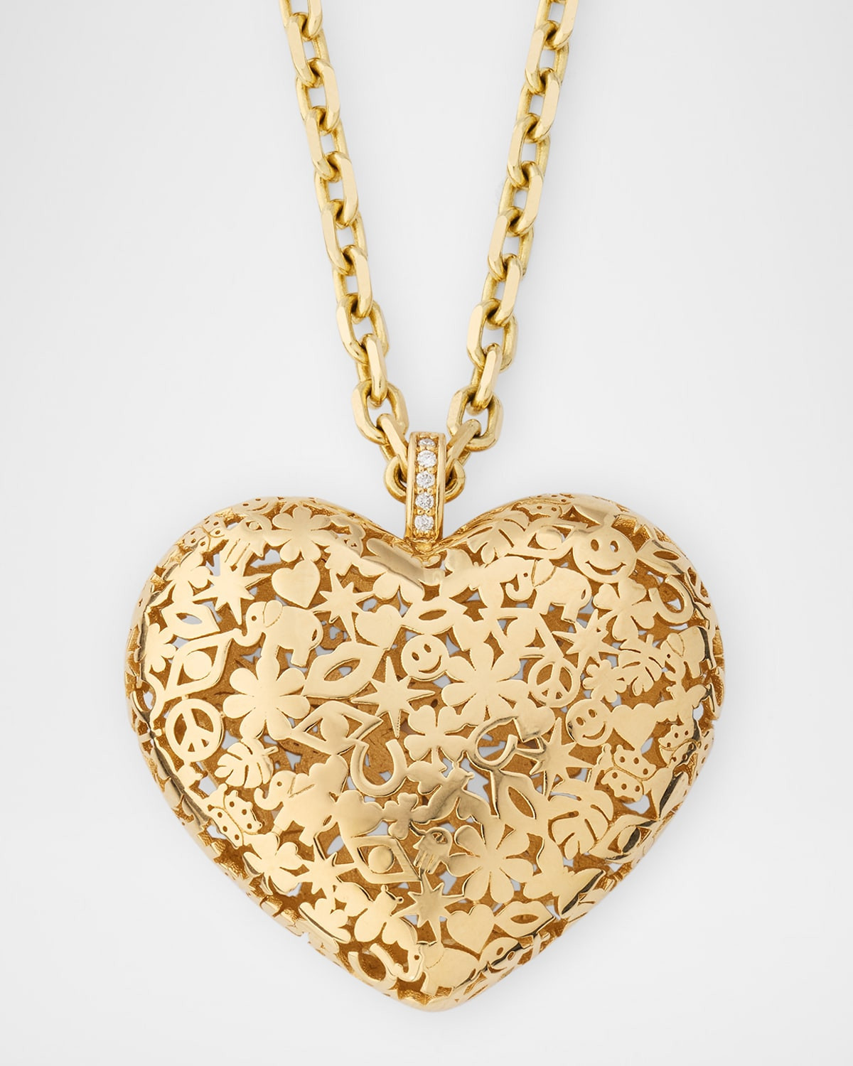 14K Gold XL Puffy Icon Wallpaper Heart Charm with Diamonds | Neiman Marcus