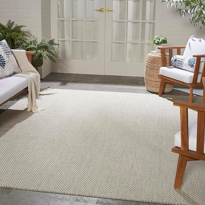 Nourison Courtyard Indoor/Outdoor Ivory Silver 8' x 10' Area Rug, Geometric, Easy Cleaning, Non S... | Amazon (US)