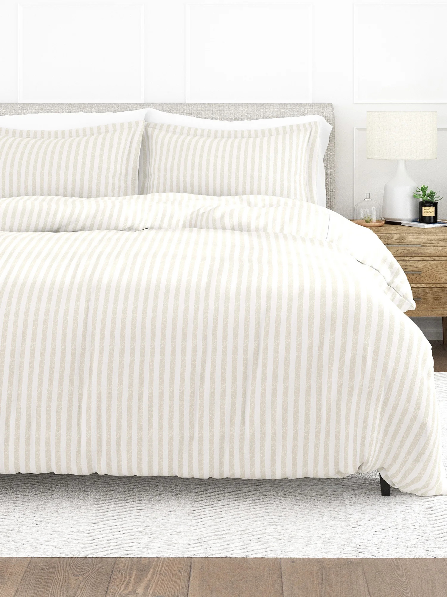 Comfort Canopy - 3 Piece Ivory Puffed Rugged Striped Duvet Cover Set with Shams for Queen Size Be... | Walmart (US)