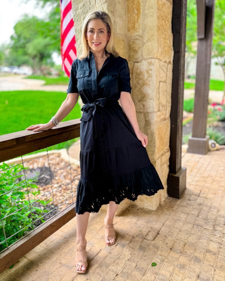 This poplin cutout dress also comes in a gorgeous blue. It comes with a matching belt but I LOVE it paired with a tan/cognac leather belt instead. It also has pockets. Great dress for a graduation, wedding shower (in blue) or any day time spring event. 

#mididress #springdress #graduation #fashionover40 #fashionover50 

#LTKworkwear #LTKover40 #LTKstyletip