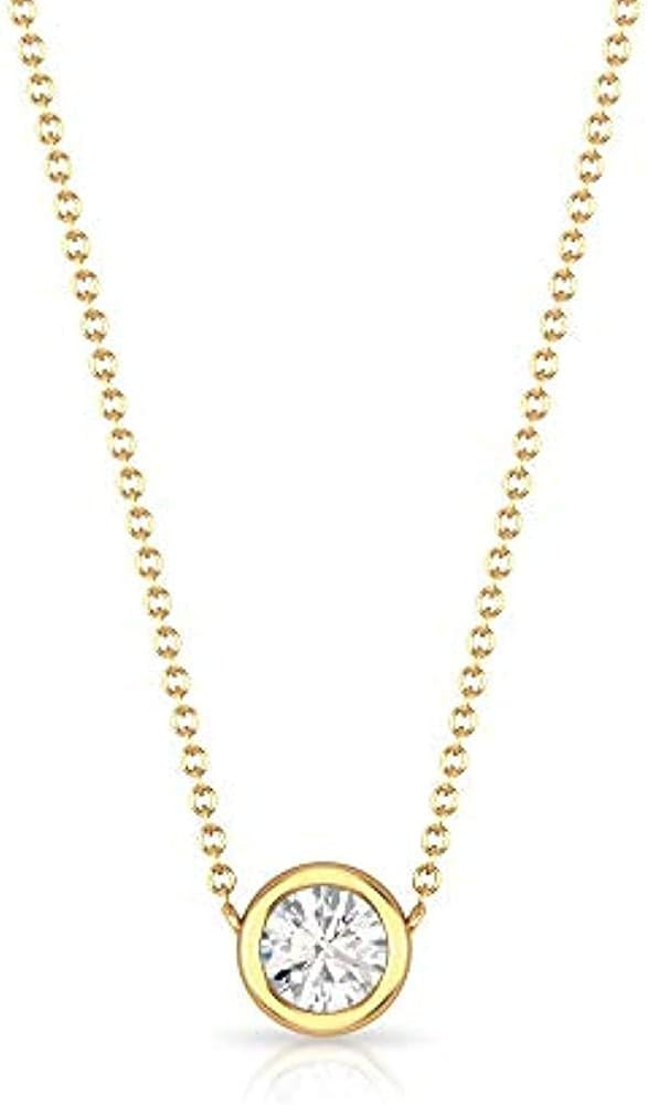 Ritika Created 0.30 Ct Round Cut White Diamond in 925 Sterling Silver 14K Gold Finish Bezel Set S... | Amazon (US)