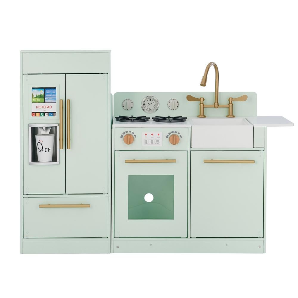 Teamson Kids Little Chef Chelsea Modern Play Kitchen in Mint/Gold | The Home Depot
