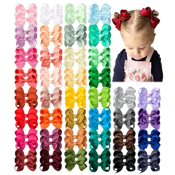 80 PCS Boutique Grosgrain Ribbon Pinwheel 3" Hair Bows Alligator Clips For Babies Toddlers Teens | Amazon (US)