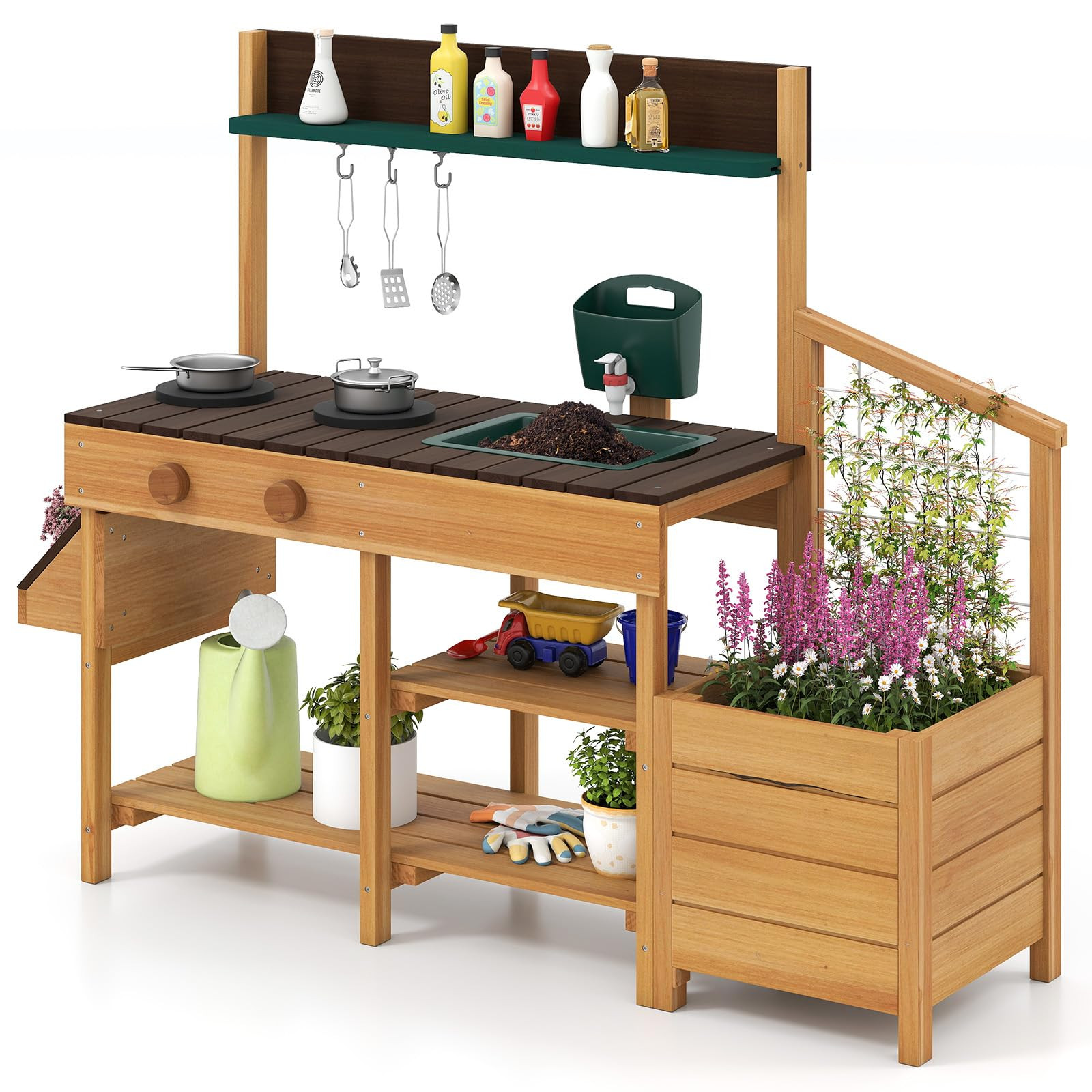 HONEY JOY Mud Kitchen, Cedar Wood Pretend Play Kitchen for Toddlers, Plant Growing Box & Trellis,... | Amazon (US)
